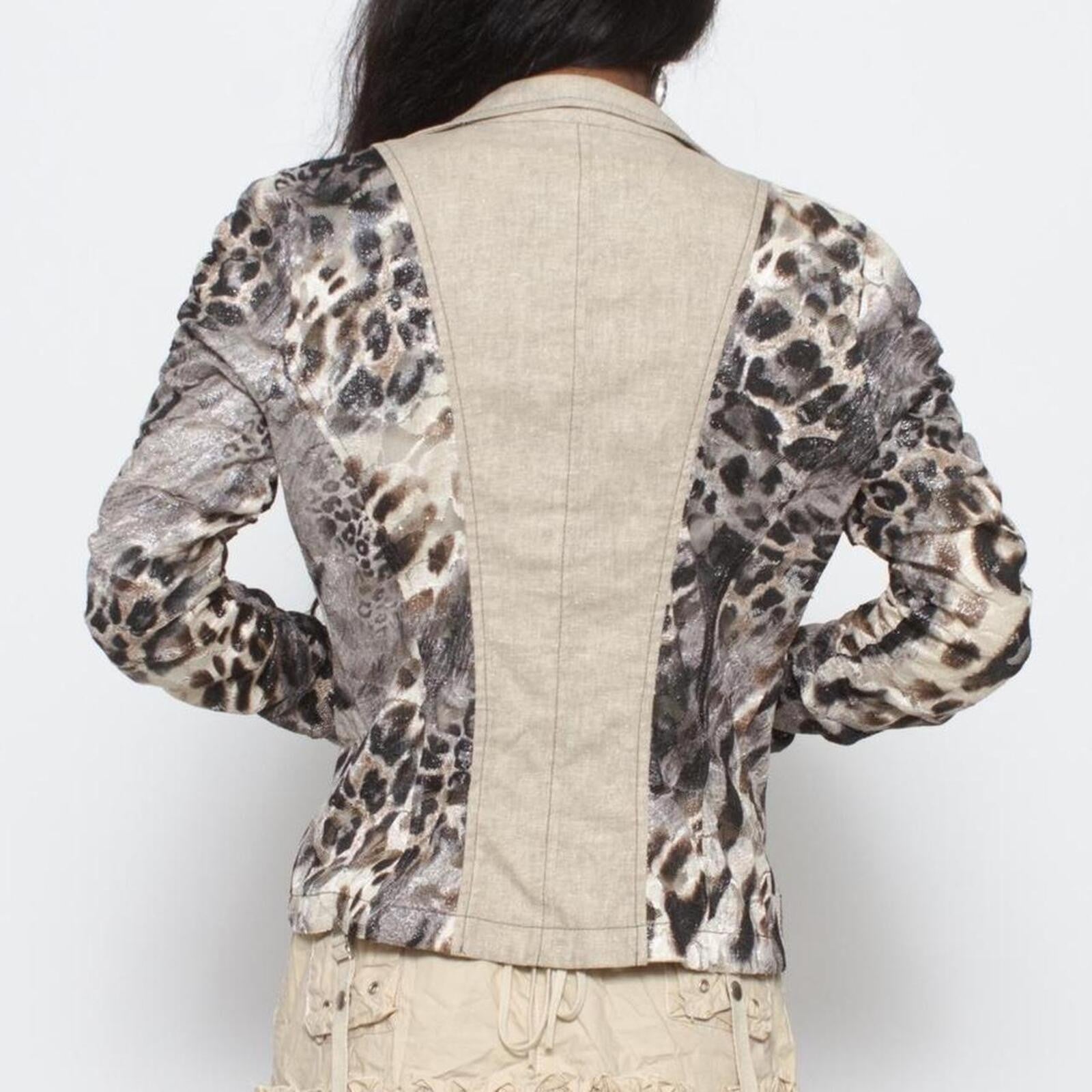 Alberto Makali Leopard Mesh Cropped Blazer, Rhinestone Detail