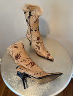 Roberto Cavalli Hand-Painted Floral Fur-Lined Heeled Boots