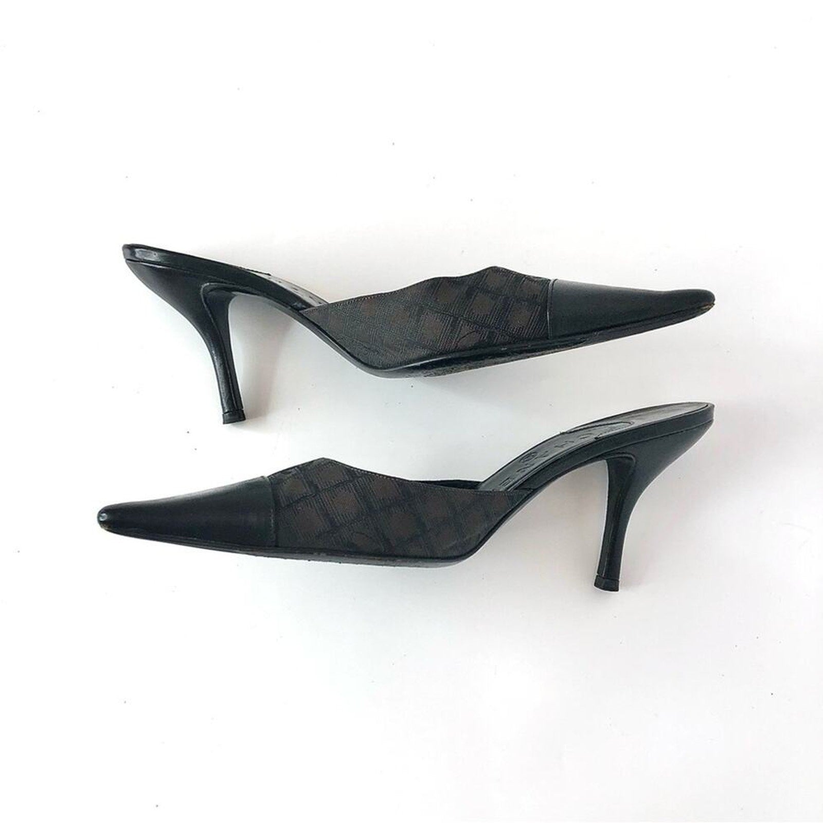 Chanel CC Logo Print Pointed Toe Mules
