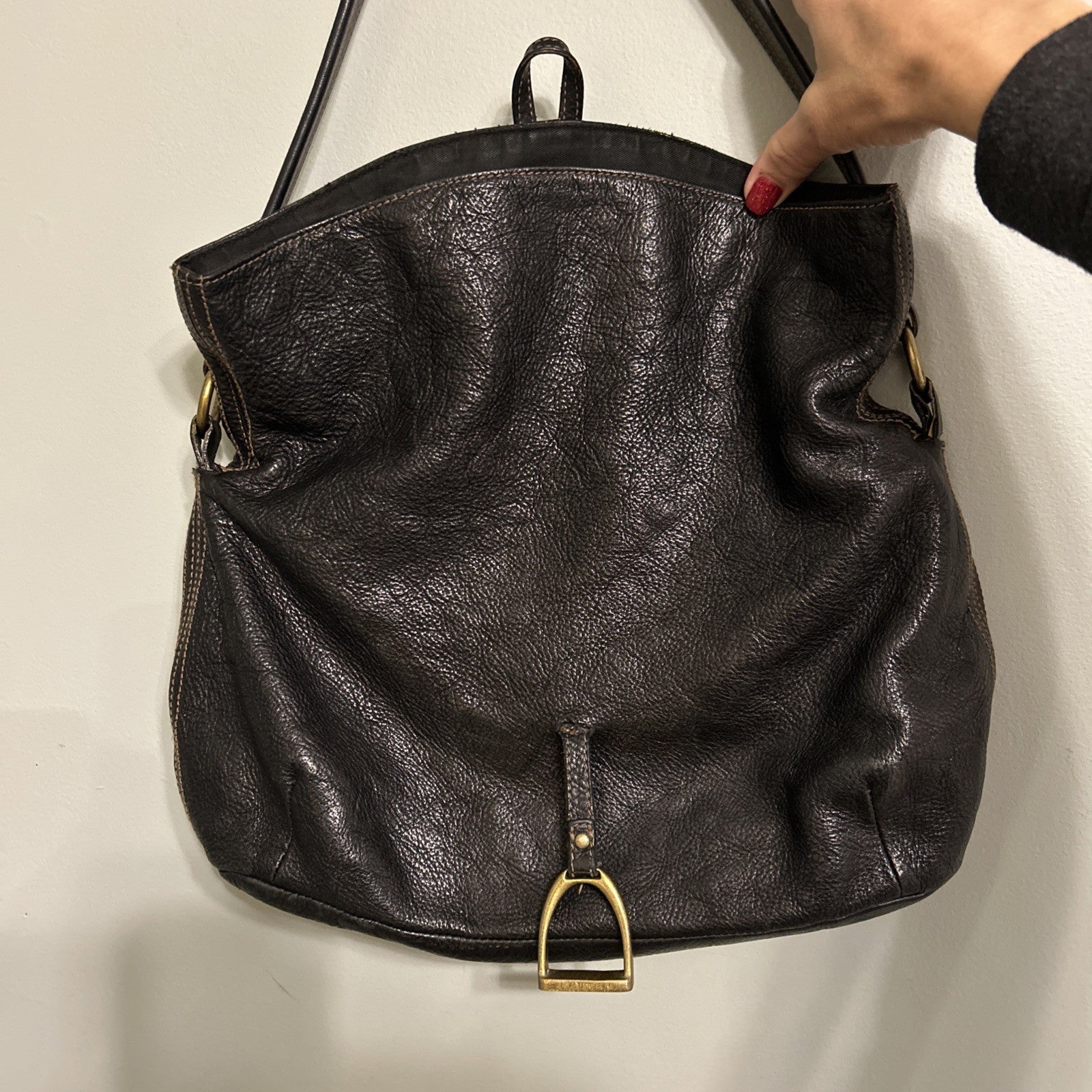 Lauren Ralph Lauren Black Leather Satchel Bag - Equestrian Themed