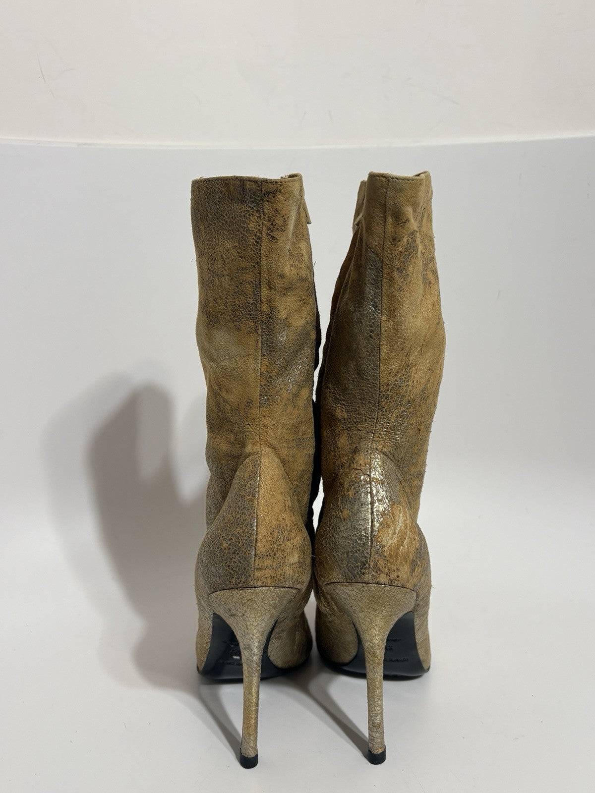 Roberto Cavalli SS2002 Beige Suede Metallic Gold Boots