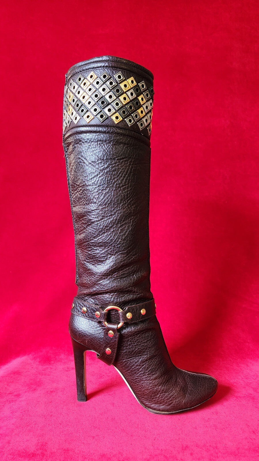 Roberto Cavalli Studded Brown Leather Boots