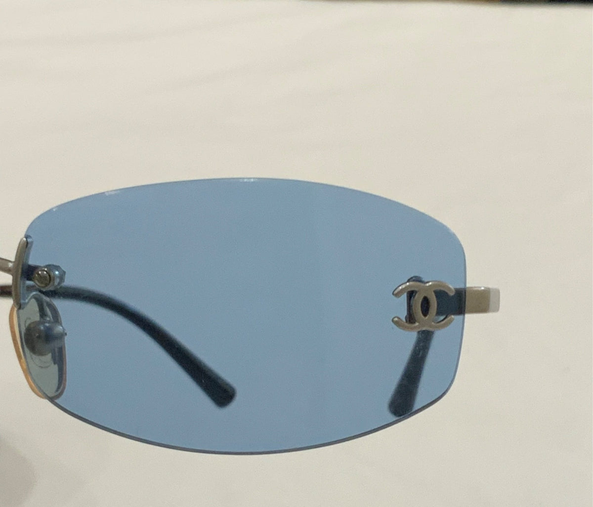 Chanel 4002 Rimless Sunglasses in Silver and Light Blue