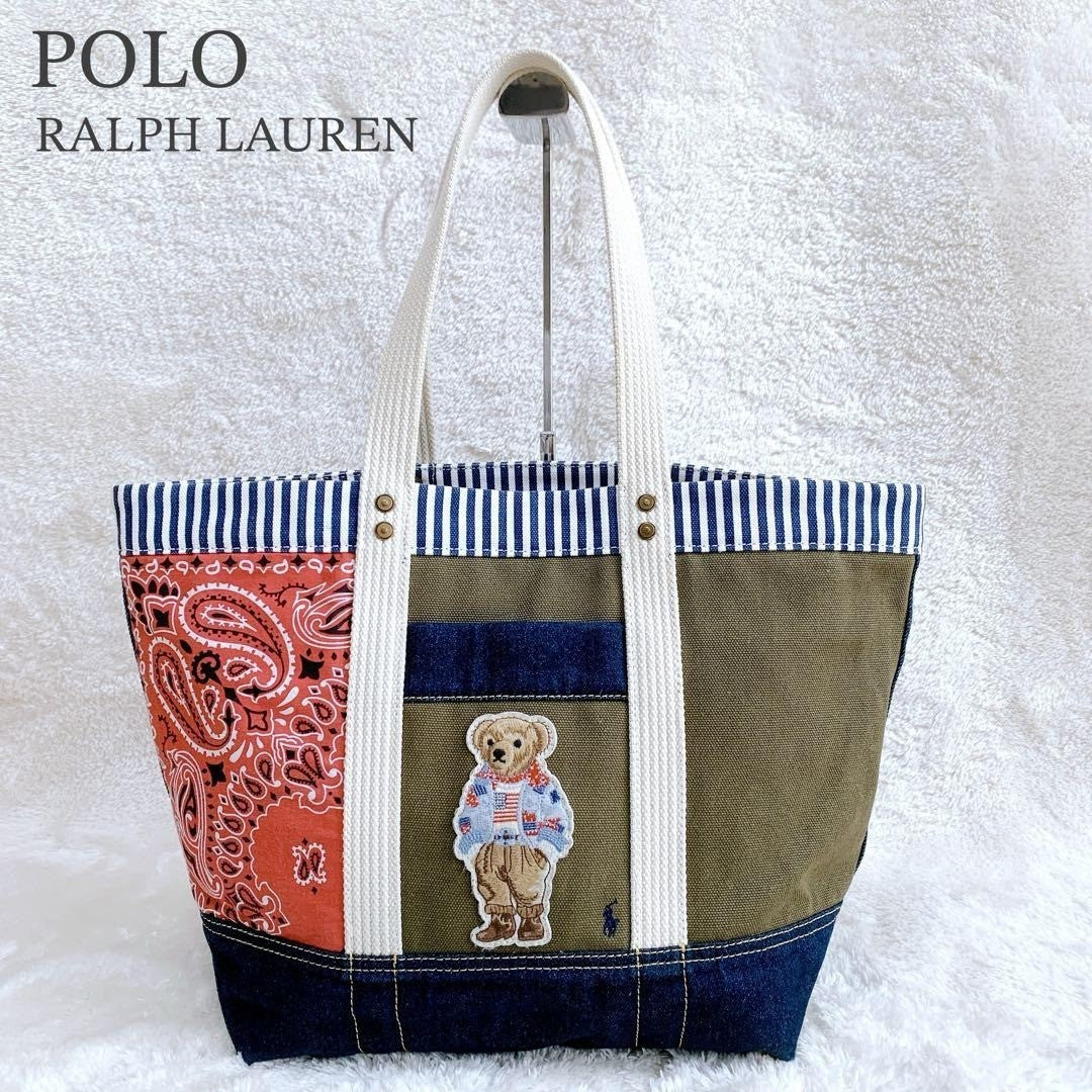 Polo Ralph Lauren Polo Bear Patchwork Denim Tote Bag, Indigo Canvas