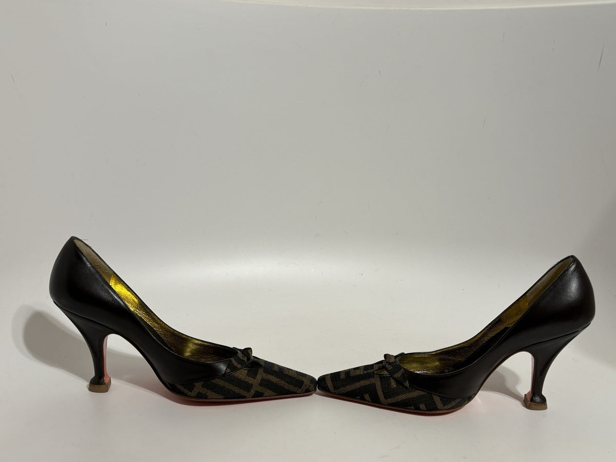 Fendi Zucca Monogram Heels in Brown, Size 35