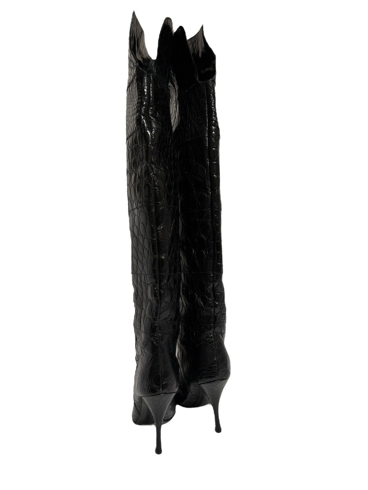 Dolce & Gabbana Black Croc-Embossed Over-the-Knee Boots