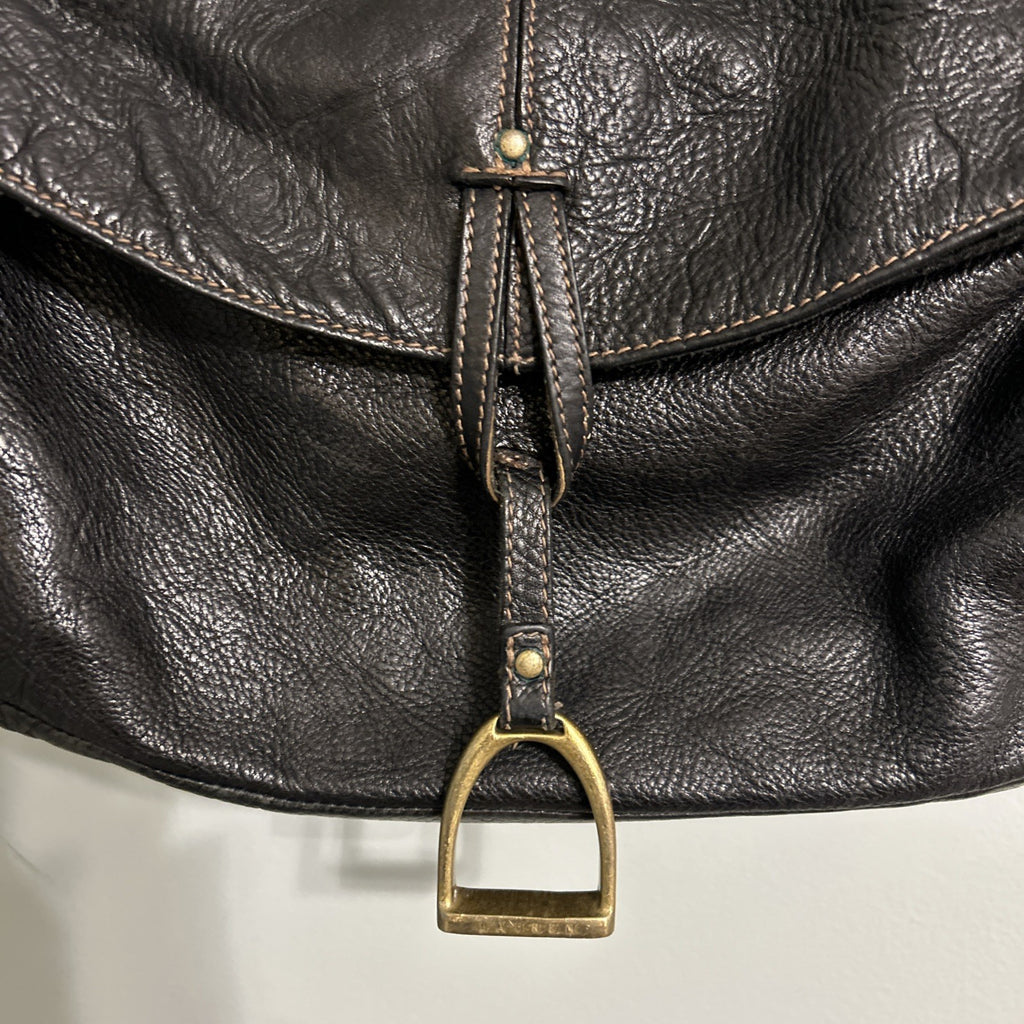 Lauren Ralph Lauren Black Leather Satchel Bag - Equestrian Themed