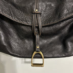 Lauren Ralph Lauren Black Leather Satchel Bag - Equestrian Themed