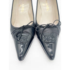 Chanel Vintage Black Patent Leather CC Bow Cap Toe Pumps, EU 36