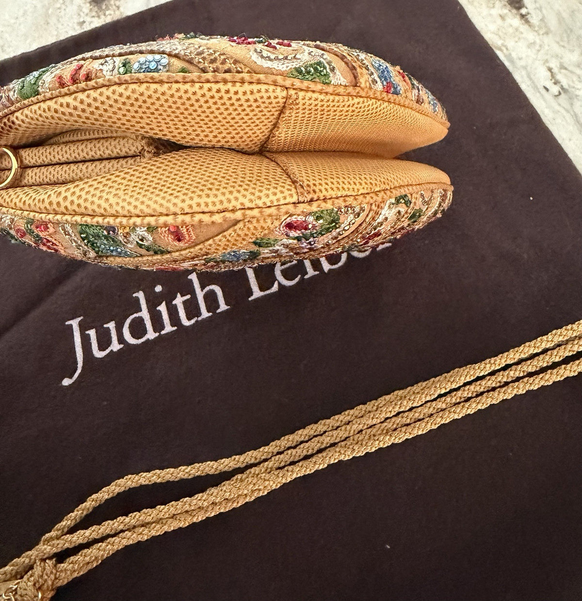 Judith Leiber Beaded Clutch, Gold Multicolor Floral