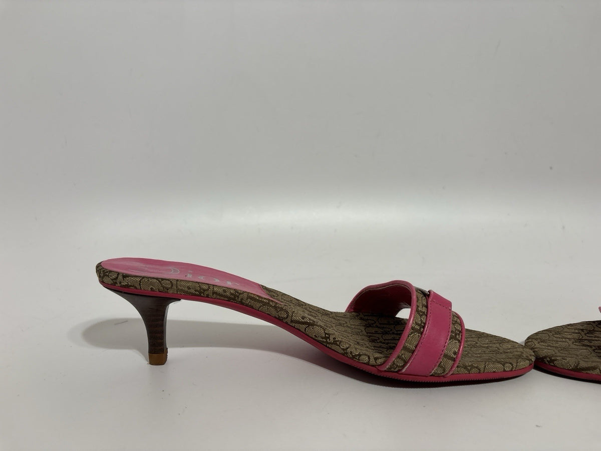 Christian Dior by John Galliano Pink Leather Monogram Sandal Heels