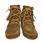Minnetonka Tramper Fringe Ankle Moccasin Boots, Brown Suede