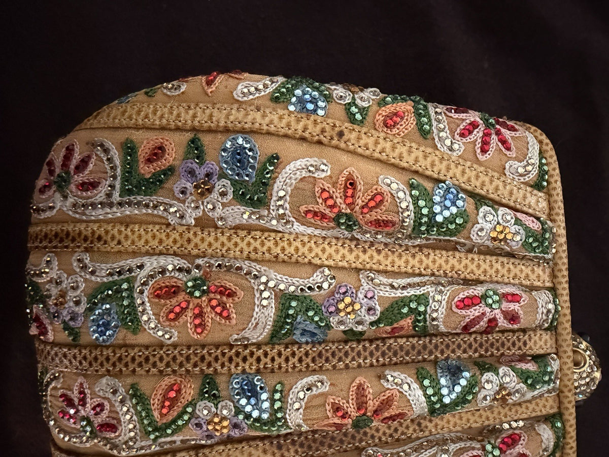 Judith Leiber Beaded Clutch, Gold Multicolor Floral