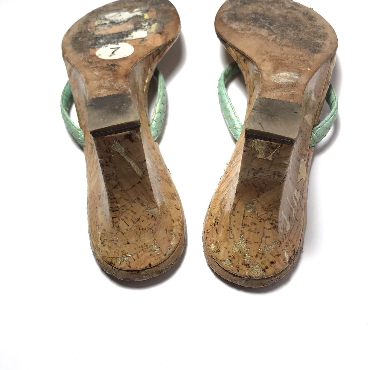 Manolo Blahnik Paterno Green Snake-Print Cork Wedge Sandals