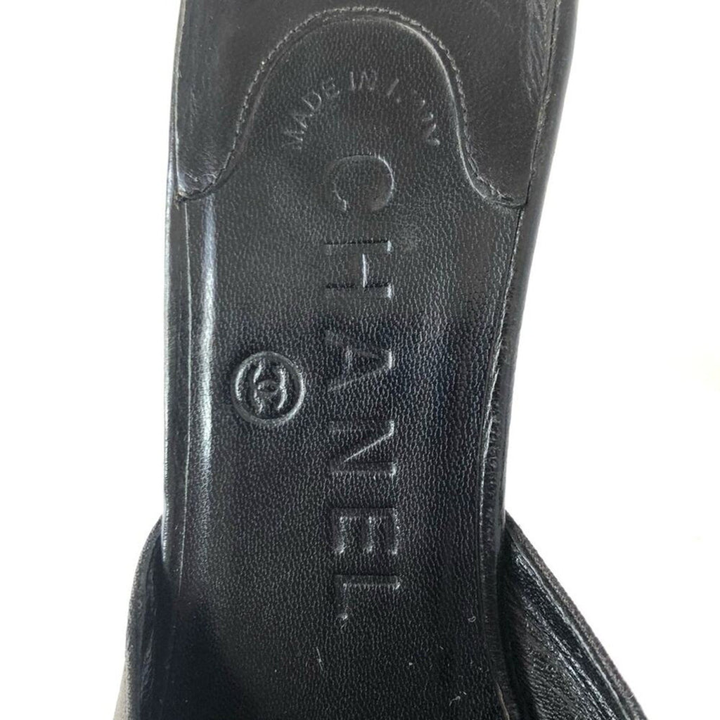 Chanel CC Logo Print Pointed Toe Mules