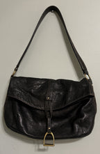Lauren Ralph Lauren Black Leather Satchel Bag - Equestrian Themed