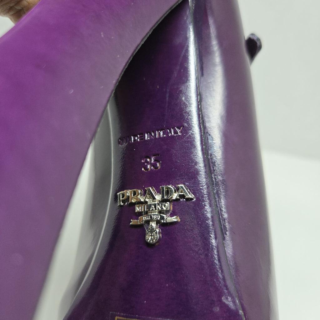 Prada Purple Black Patent Leather Strap Maryjane Heels Size EU 35 US 5