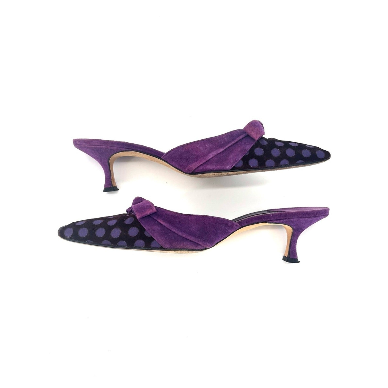 Manolo Blahnik Polka Dot Bow Kitten Heel Mules