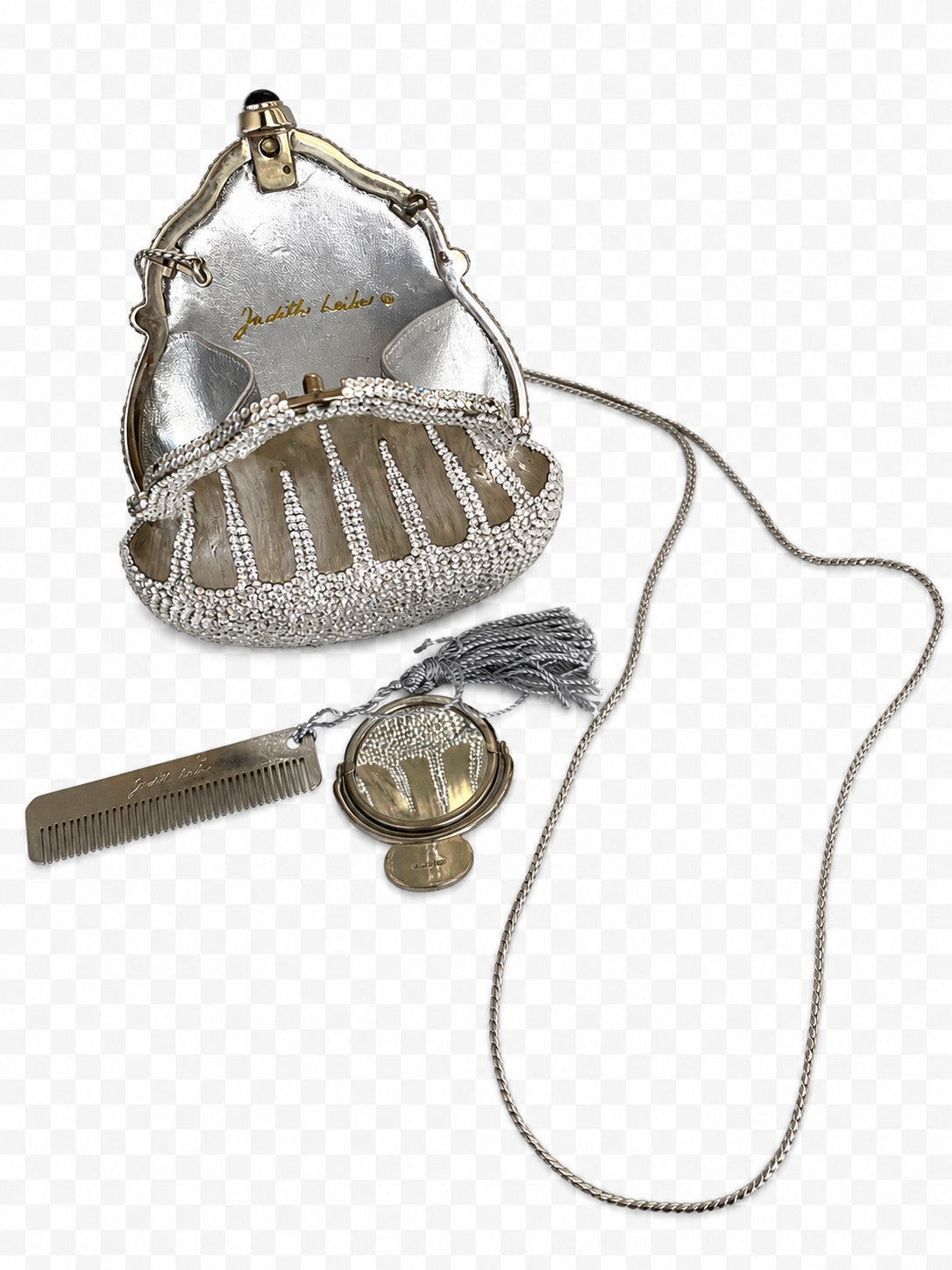 Judith Leiber Crystal Shell Minaudiere Clutch in Silver