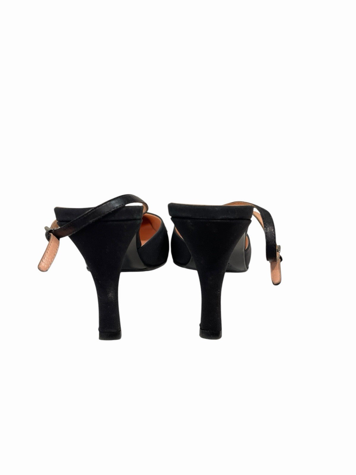 Prada Floral Embroidered Heels in Black Satin