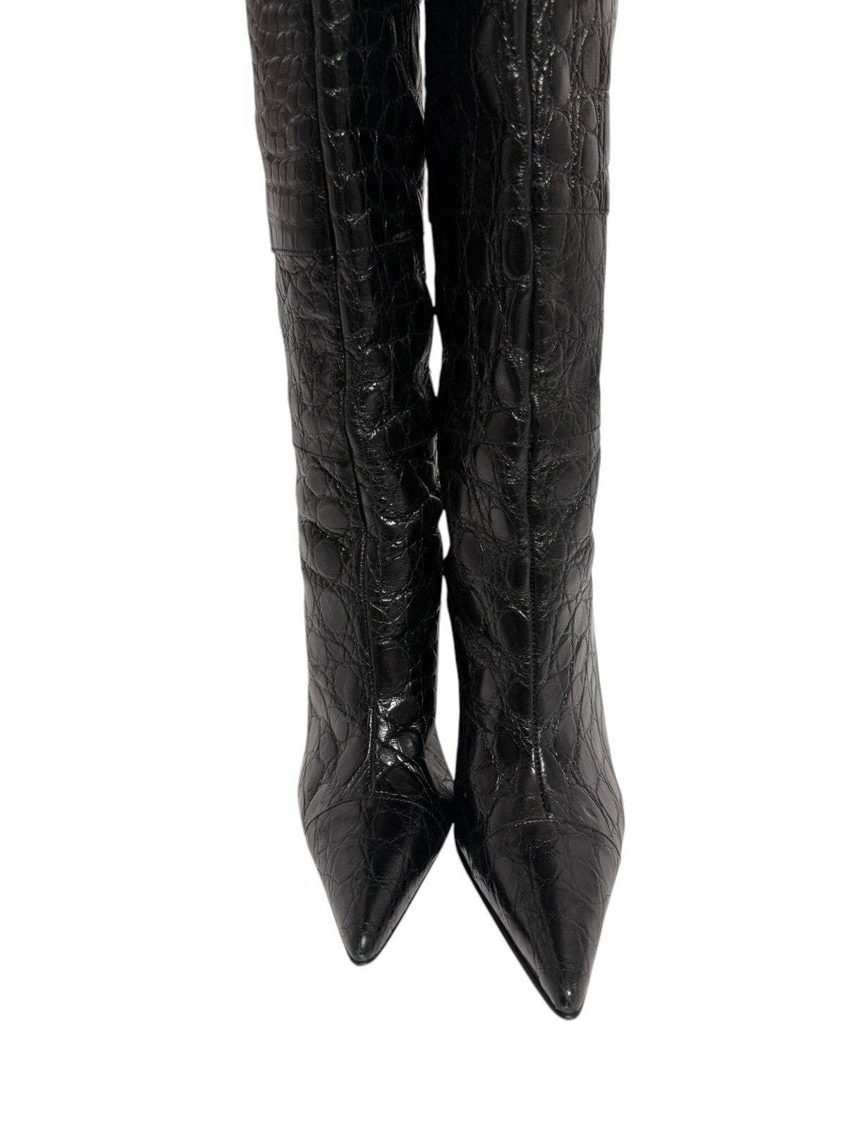 Dolce & Gabbana Black Croc-Embossed Over-the-Knee Boots