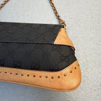 Gucci Tom Ford Era Horsebit GG Canvas Chain Clutch Shoulder Bag, Black & Beige