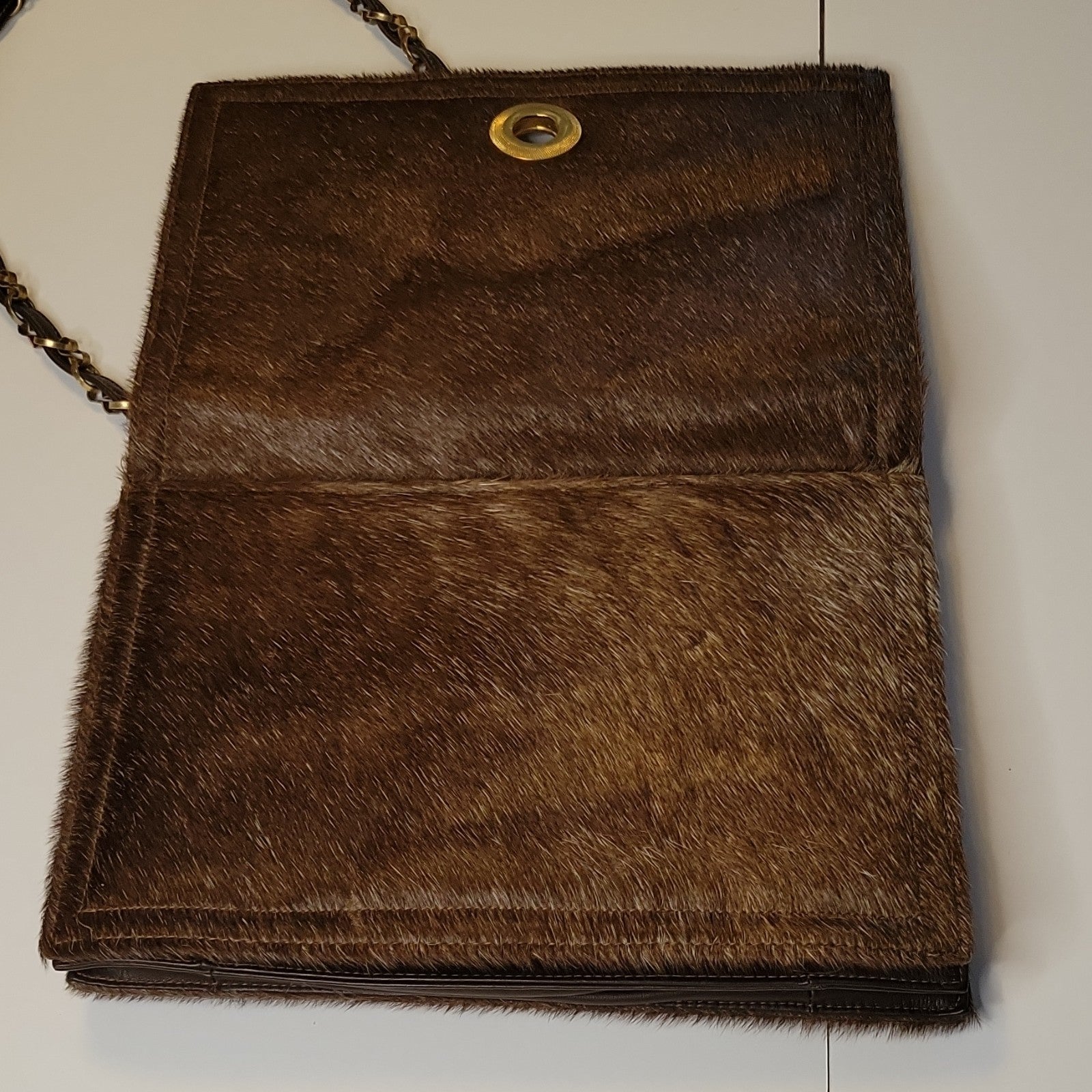 Haircalf Leather Shoulder Bag, Brown Pony Hair Chain Strap