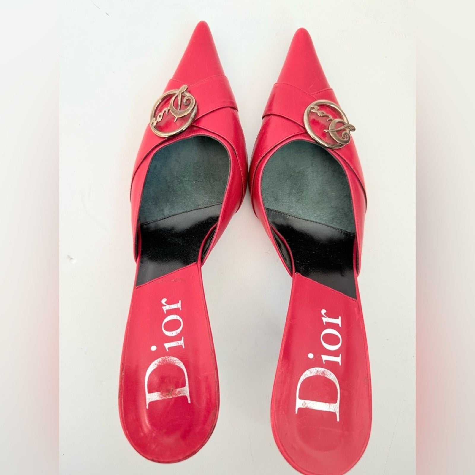 Christian Dior by John Galliano Red Leather Diva Mule Heels