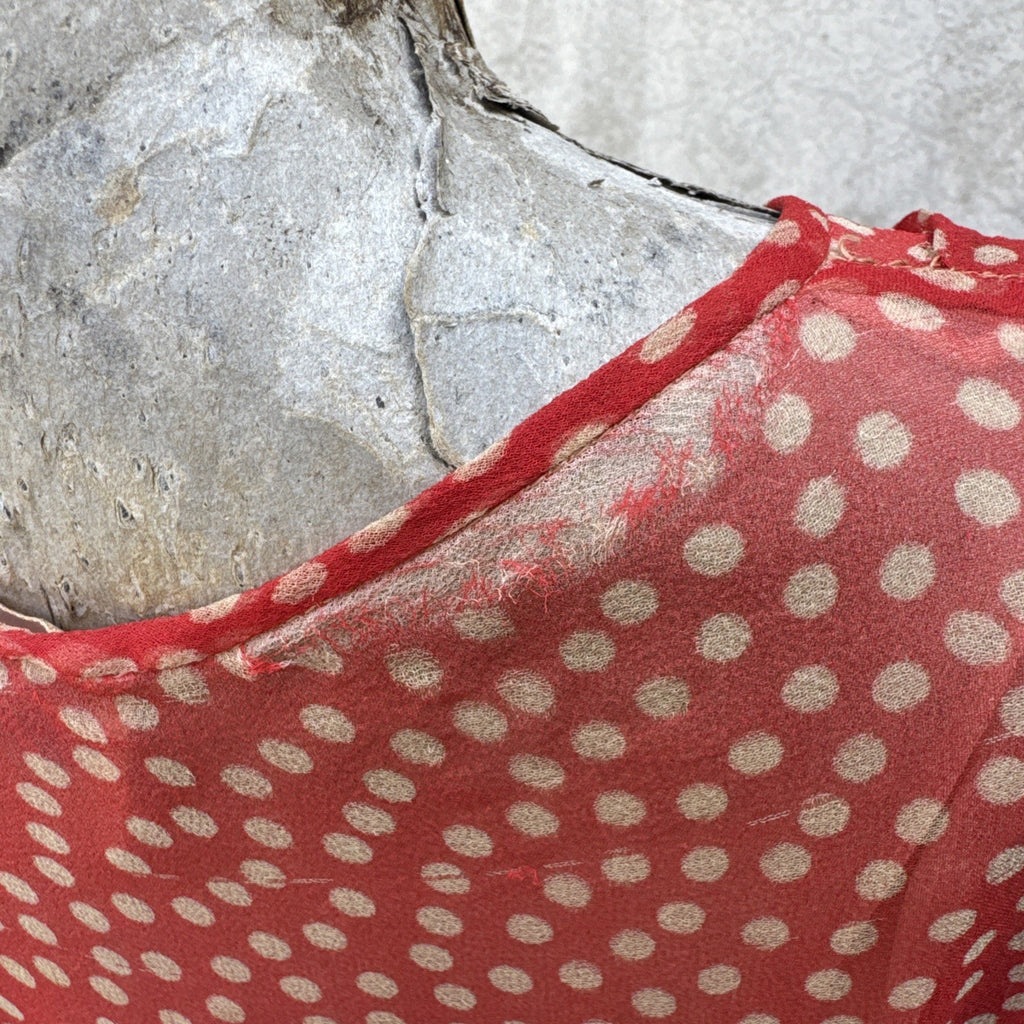Marjone 1920s Red Silk Chiffon Polka Dot Dress