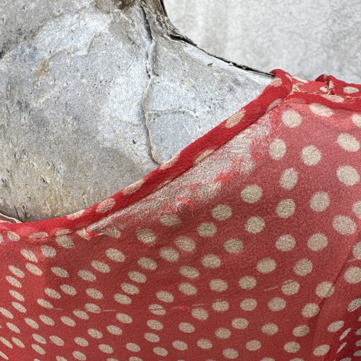 Marjone 1920s Red Silk Chiffon Polka Dot Dress