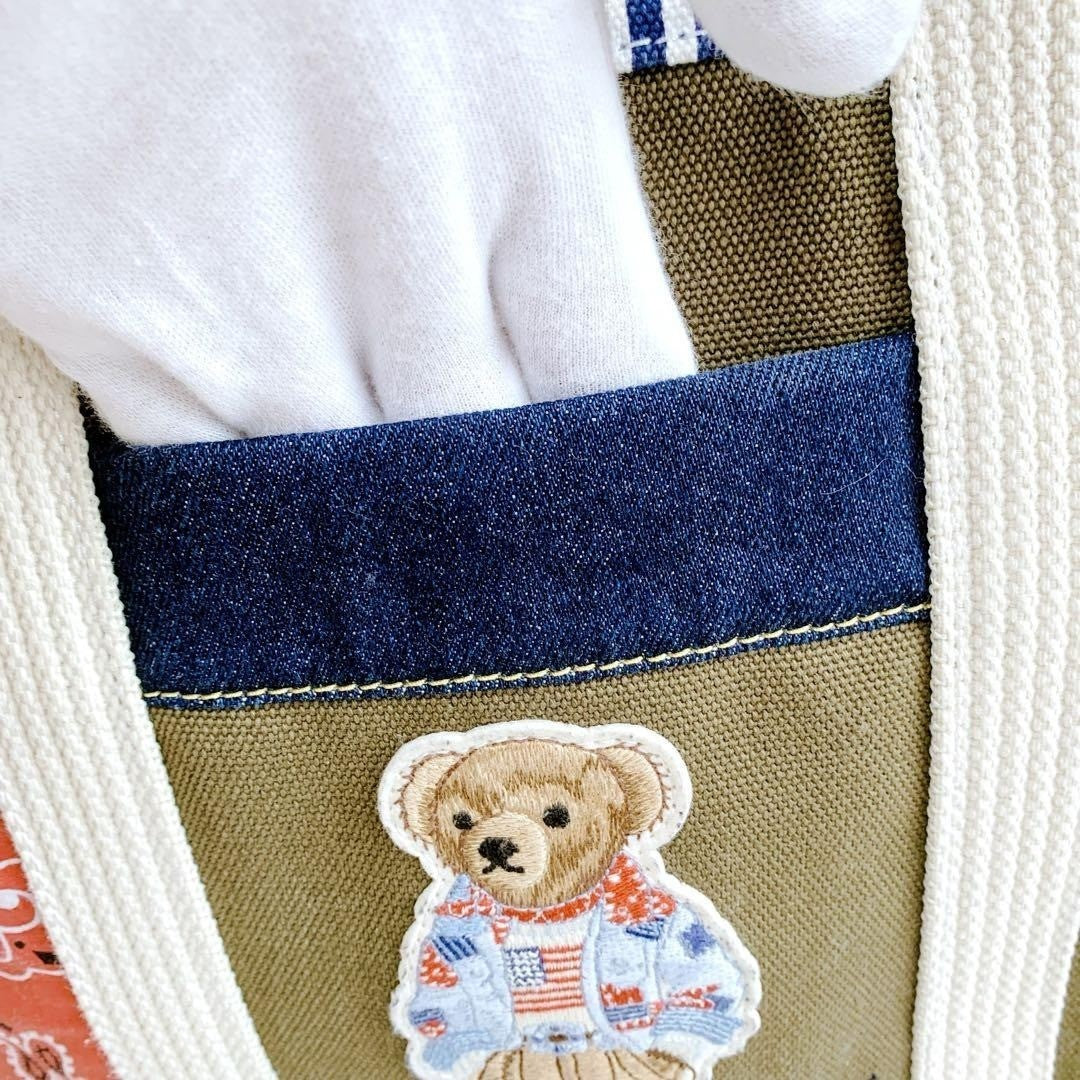 Polo Ralph Lauren Polo Bear Patchwork Denim Tote Bag, Indigo Canvas