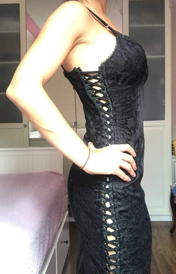 Dolce & Gabbana Lace-Up Bustier Dress in Black Satin