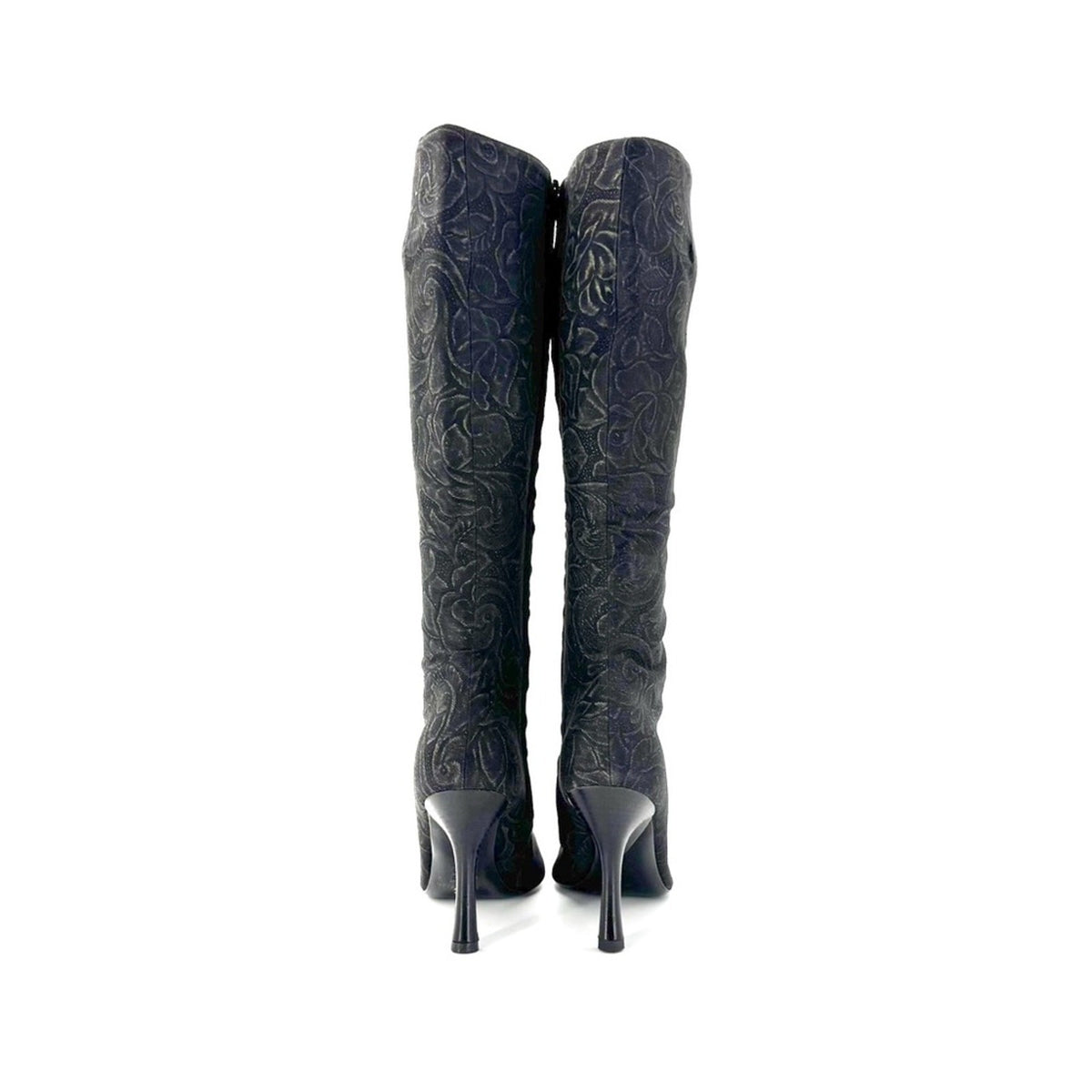 Roberto Cavalli Denim Floral Print Knee-High Boots
