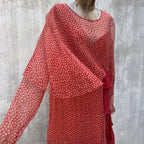 Marjone 1920s Red Silk Chiffon Polka Dot Dress