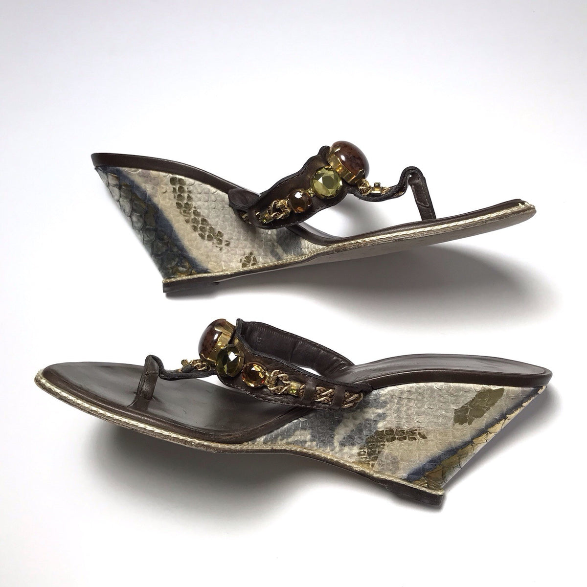 Giuseppe Zanotti Crystal Embellished Snake Wedge Thong Sandals