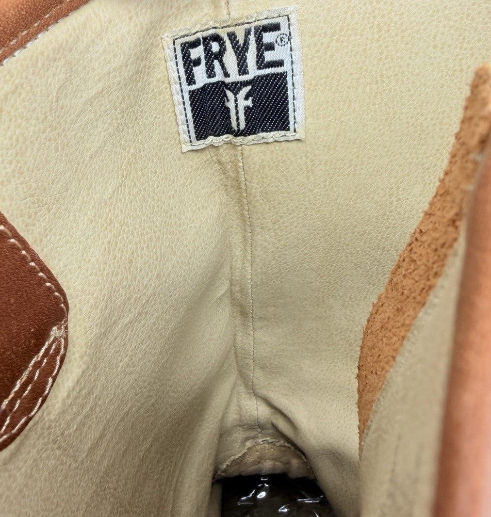 Frye Dorian Brown Leather Chunky Heel Platform Boots