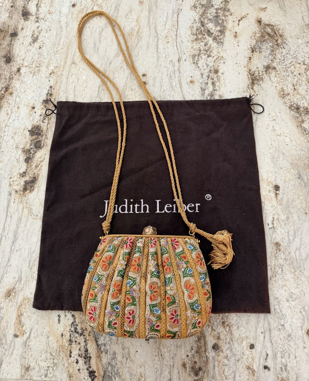 Judith Leiber Beaded Clutch, Gold Multicolor Floral
