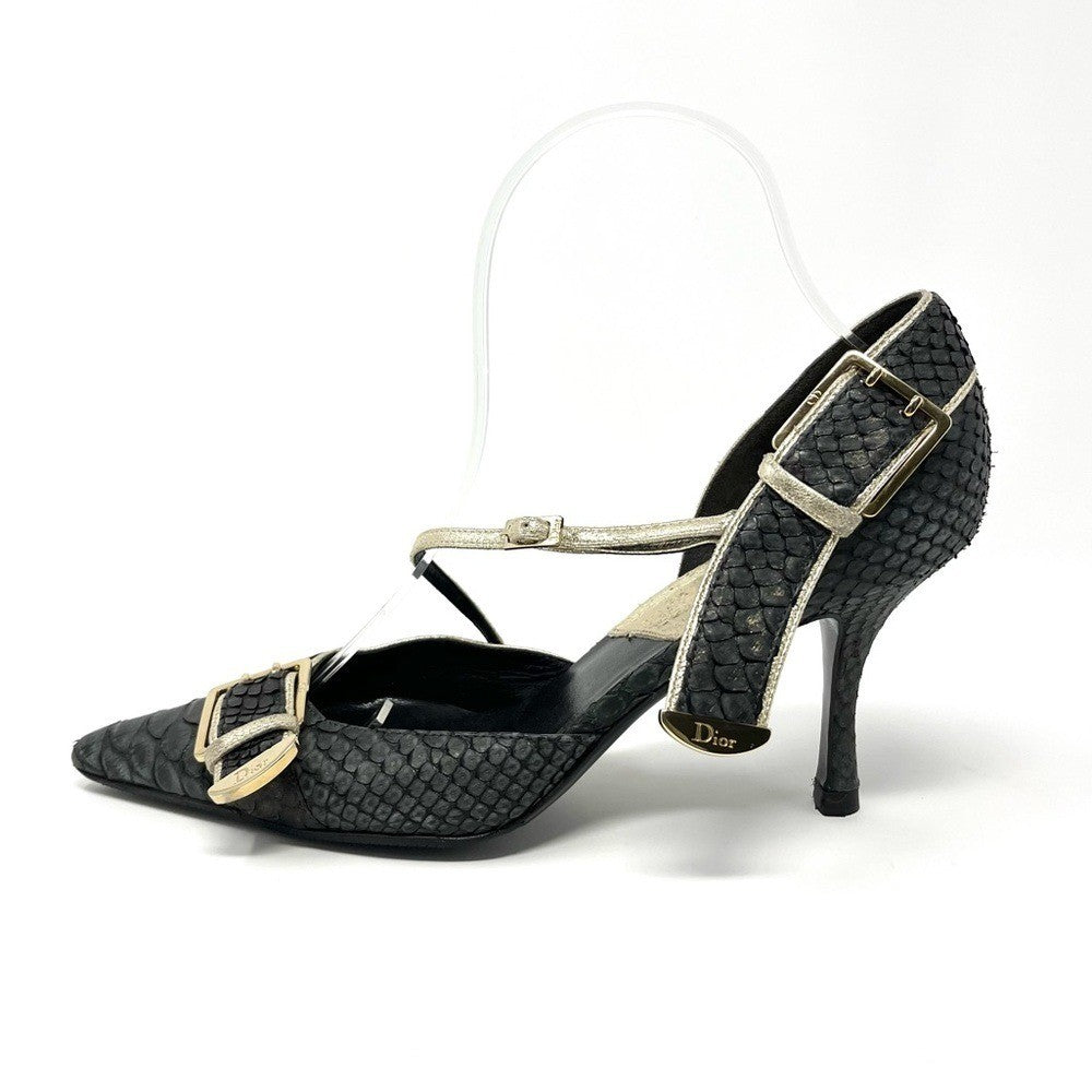 Christian Dior Galliano-Era CD Logo Buckle Heels, Black & Gold