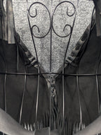 Handmade Black Leather Fringe Halter Top - Beaded Feather Detail