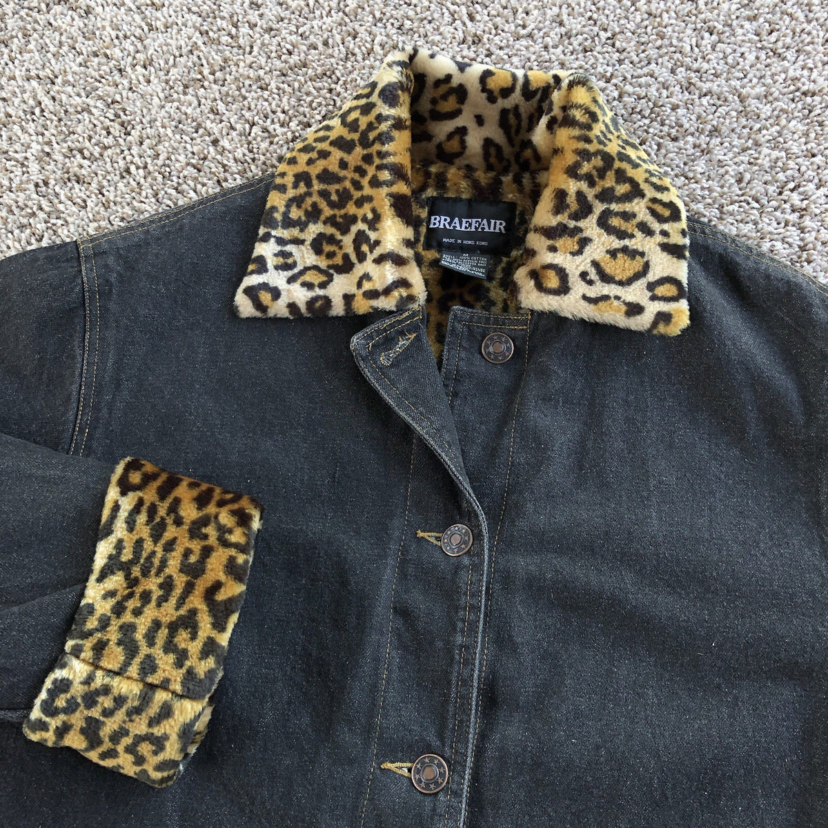 Braefair Denim Coat with Leopard Print Faux Fur Lining
