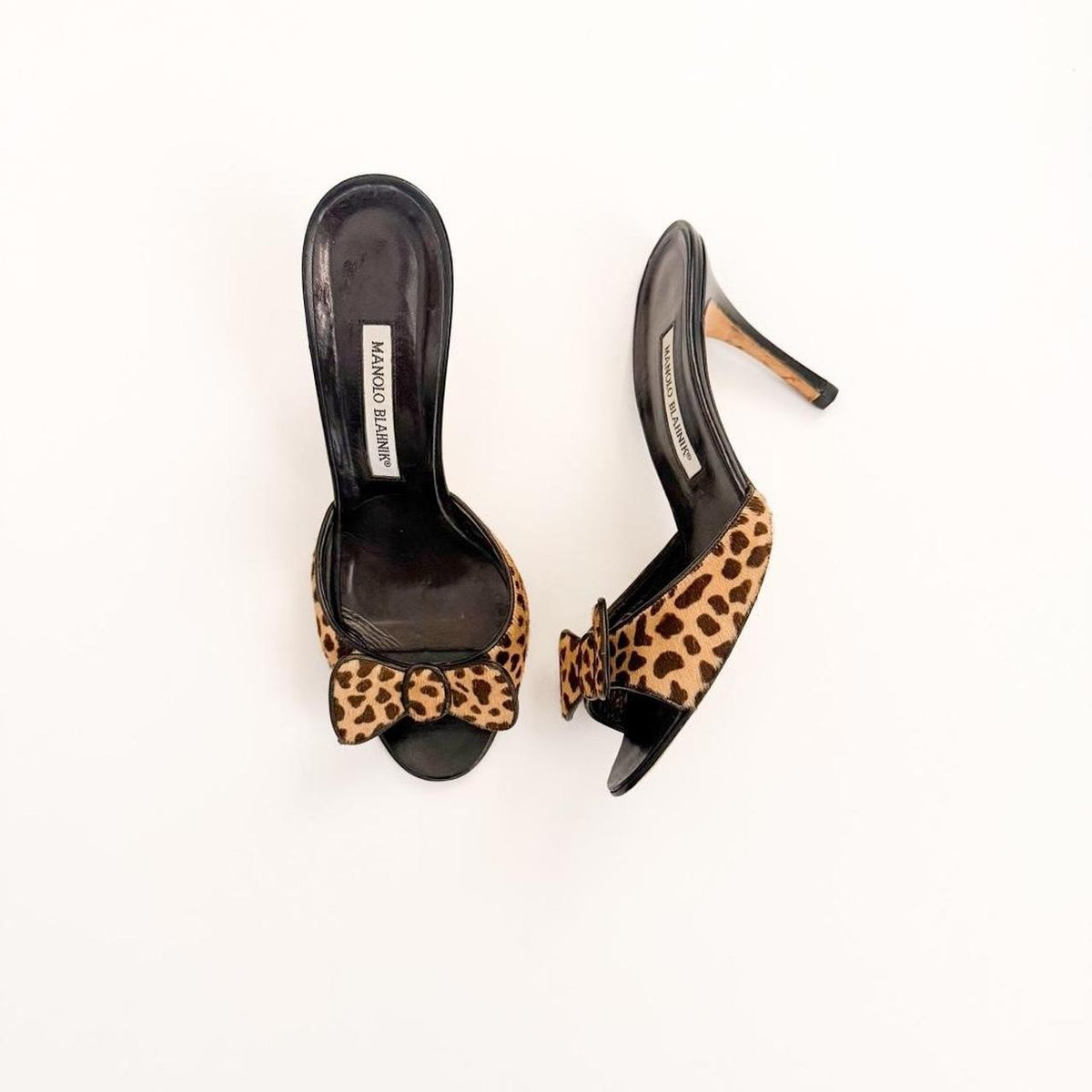 Manolo Blahnik Cheetah Ponyhair Bow Heels