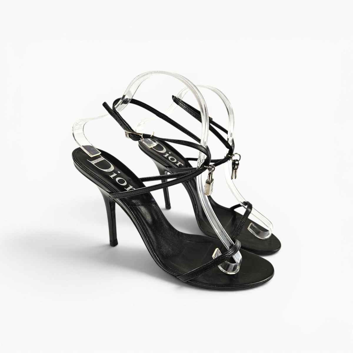 Dior by John Galliano Lock & Key Strappy Sandal Heels, Black