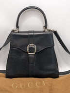 Gucci Black Leather Top Handle Crossbody Satchel Bag