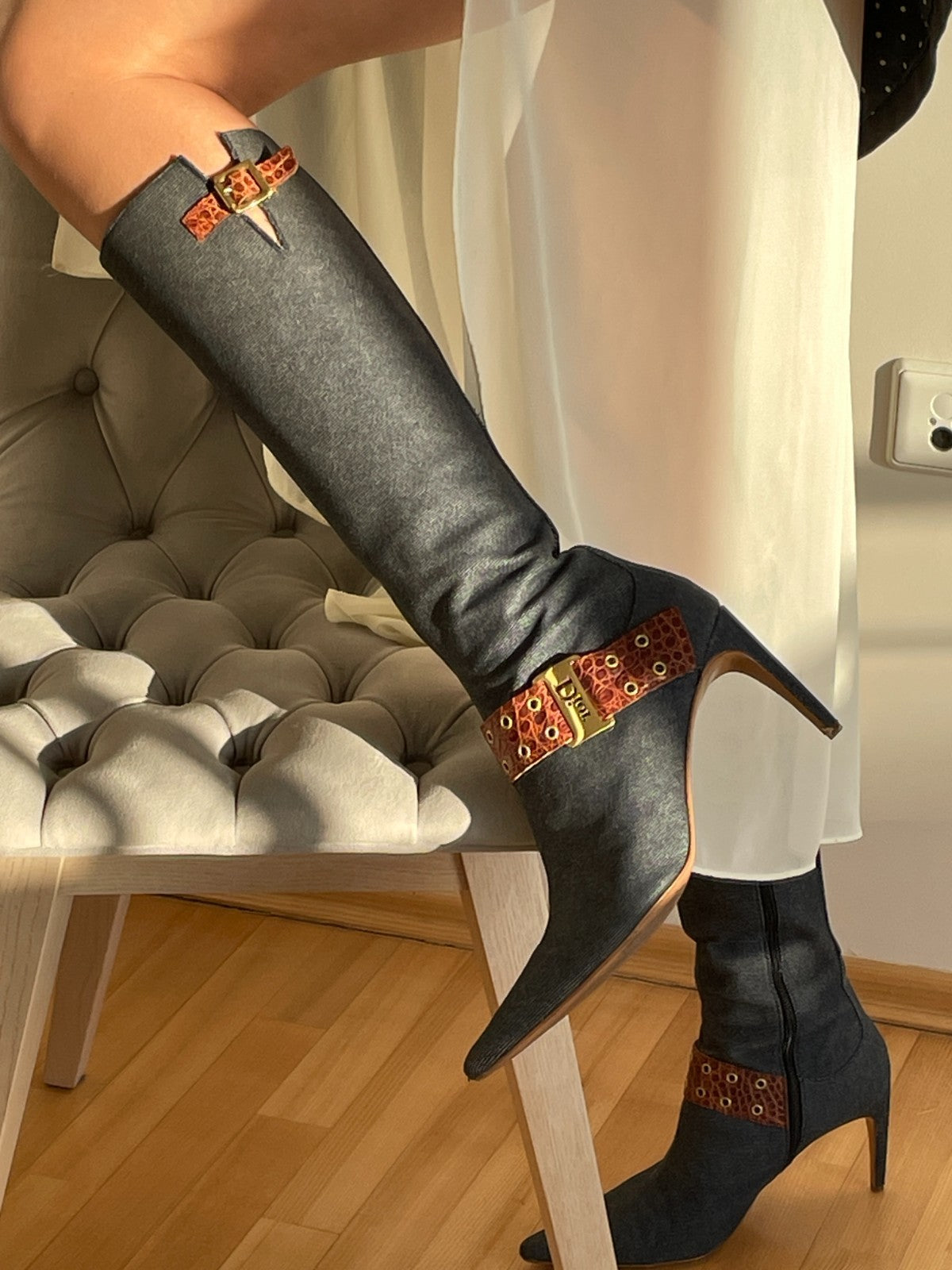 Christian Dior by John Galliano Denim Knee Boots