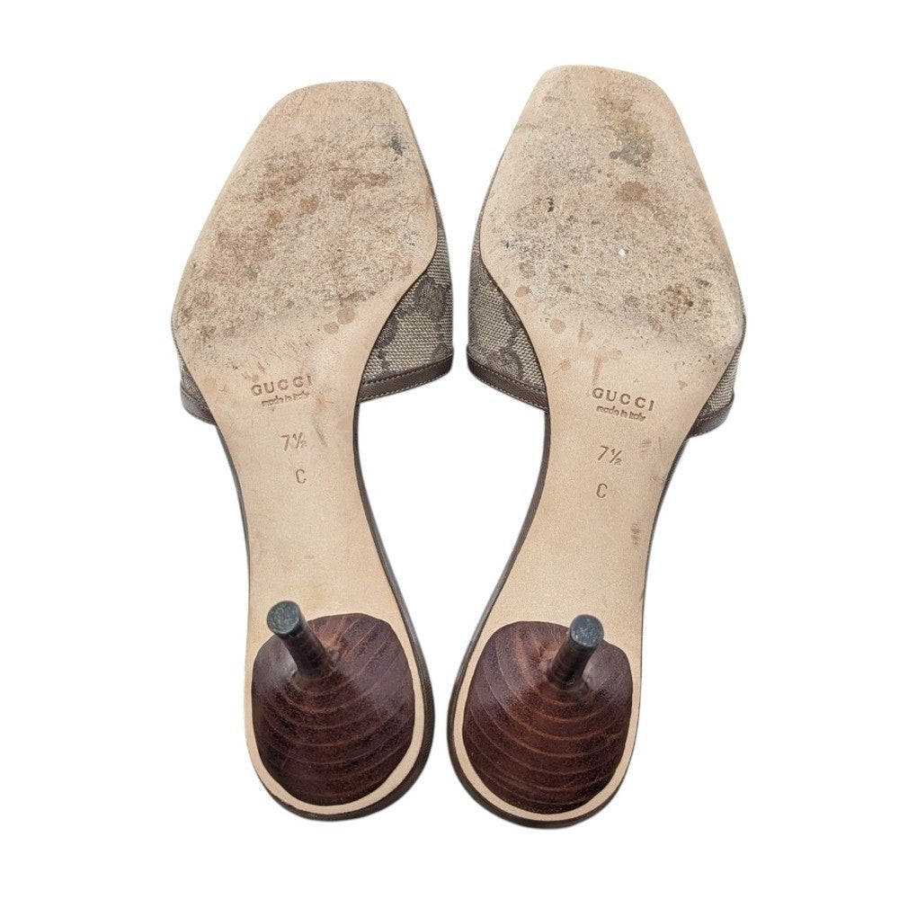 Gucci GG Monogram Square Toe Kitten Heel Mules