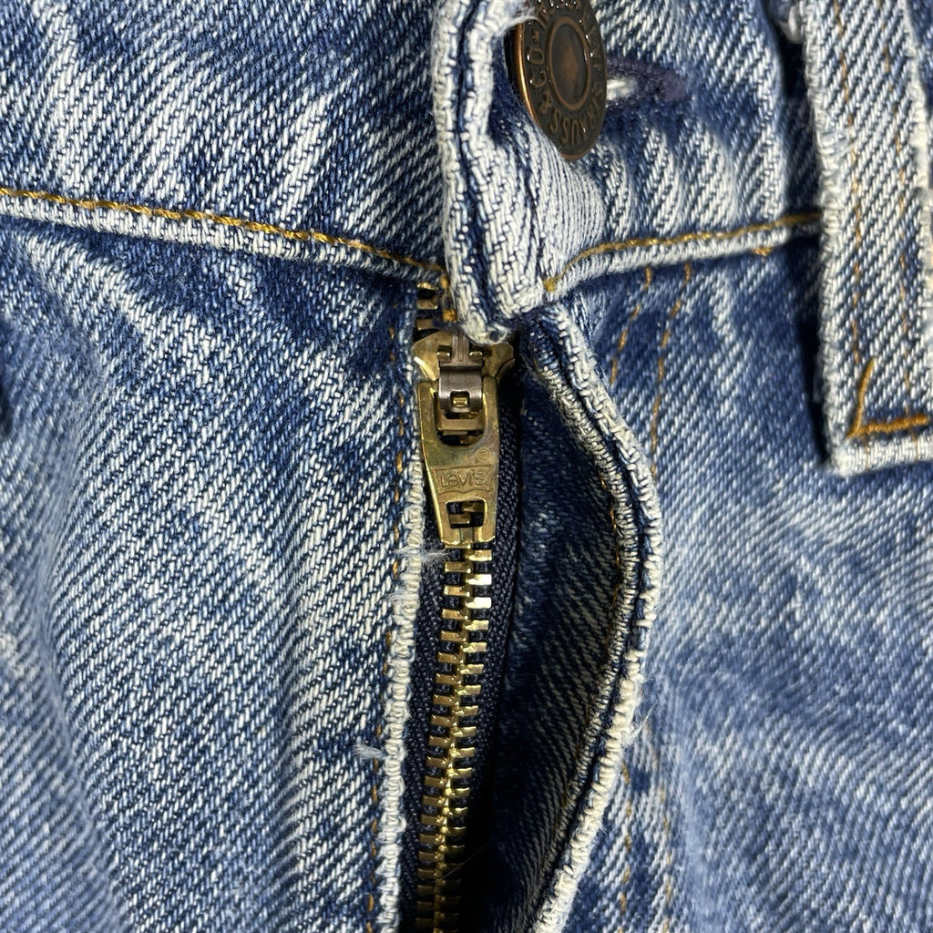 Levi's 505 Orange Tab Jeans, Medium Wash Distressed Denim