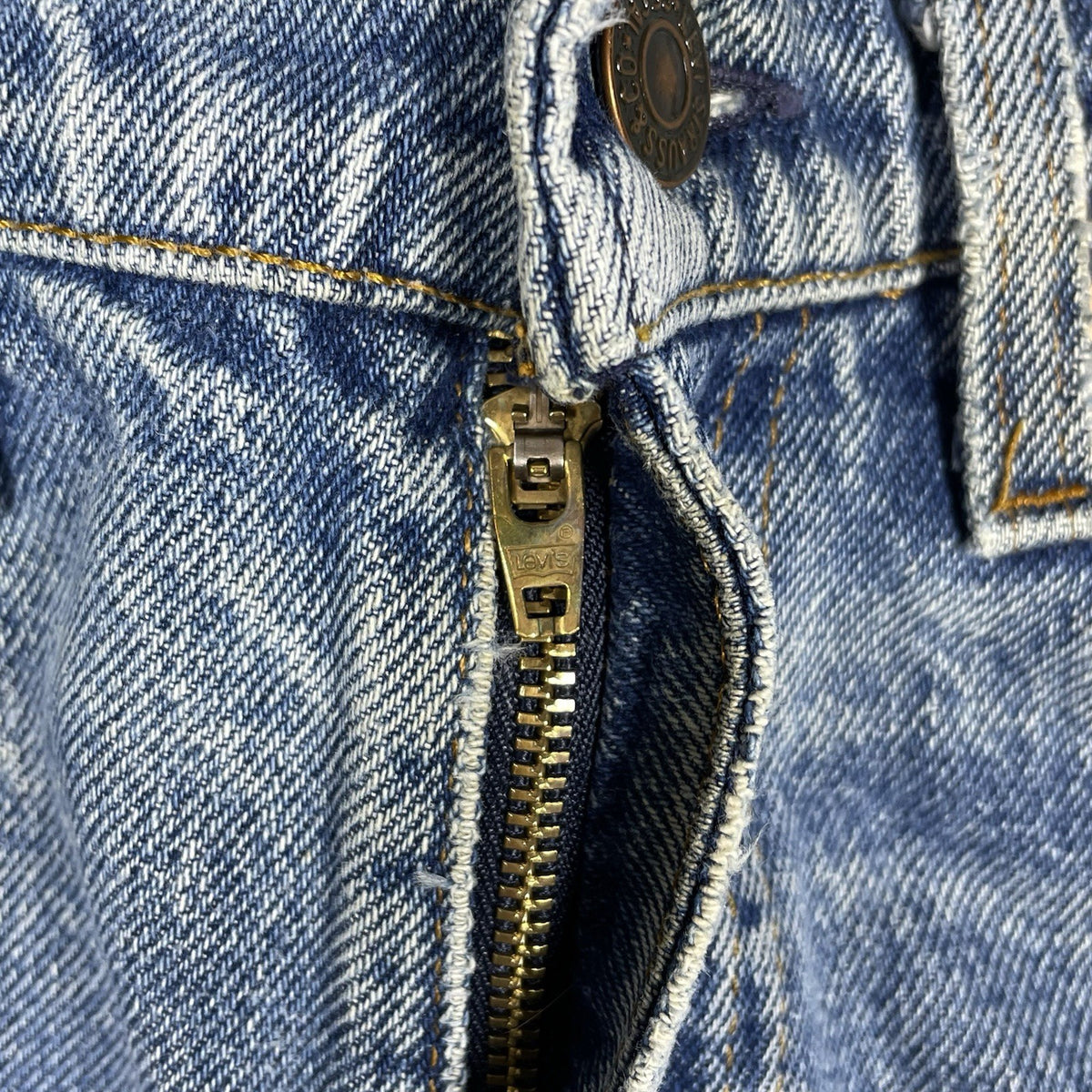 Levi's 505 Orange Tab Jeans, Medium Wash Distressed Denim