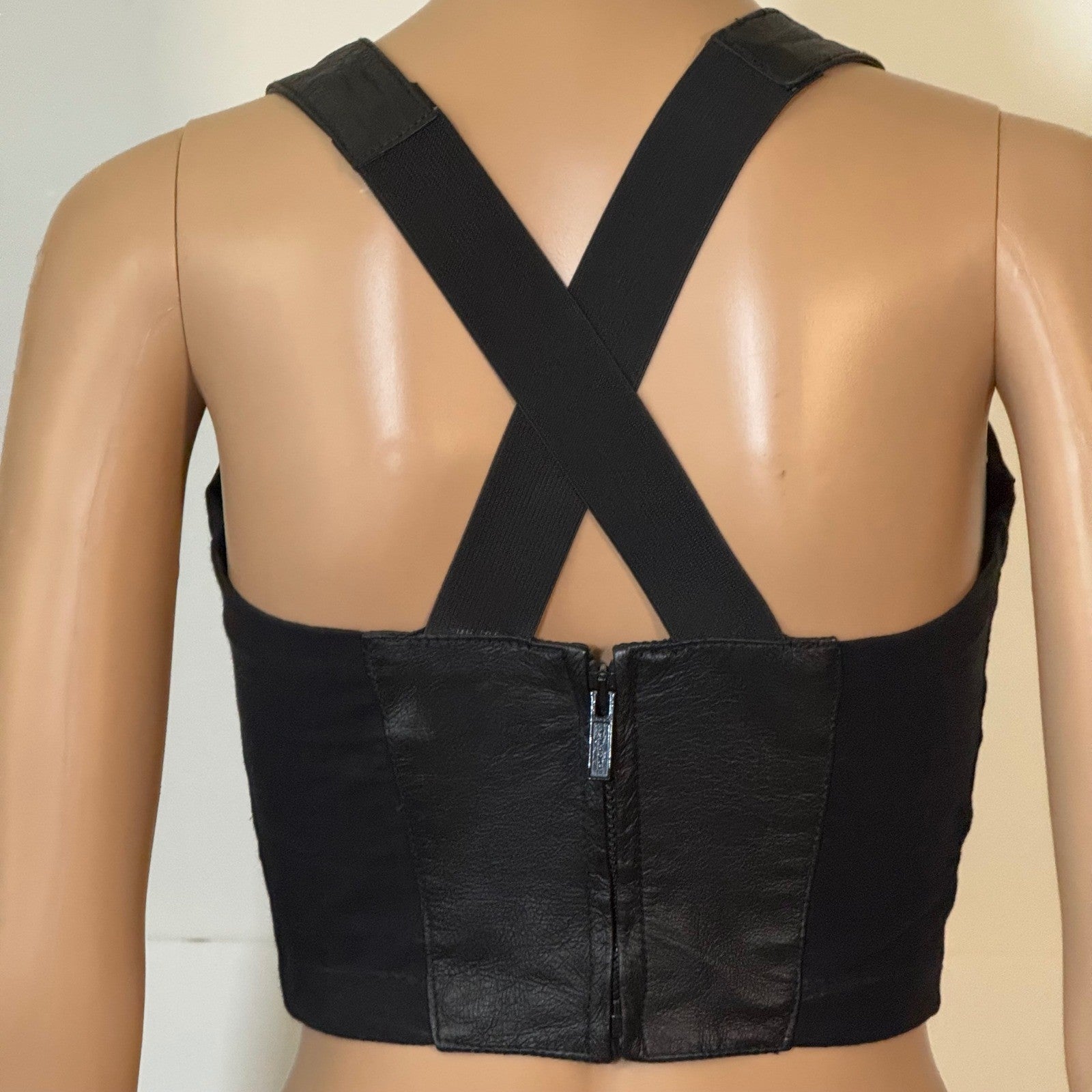 Wilsons Leather Lace-Up Biker Crop Top, Black
