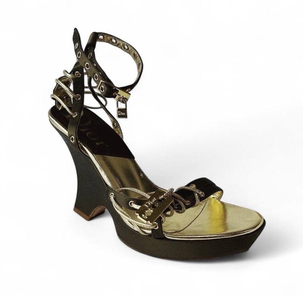 Dior Vintage S/S 2003 Galliano Victim Collection Lock & Key Wedge Heels