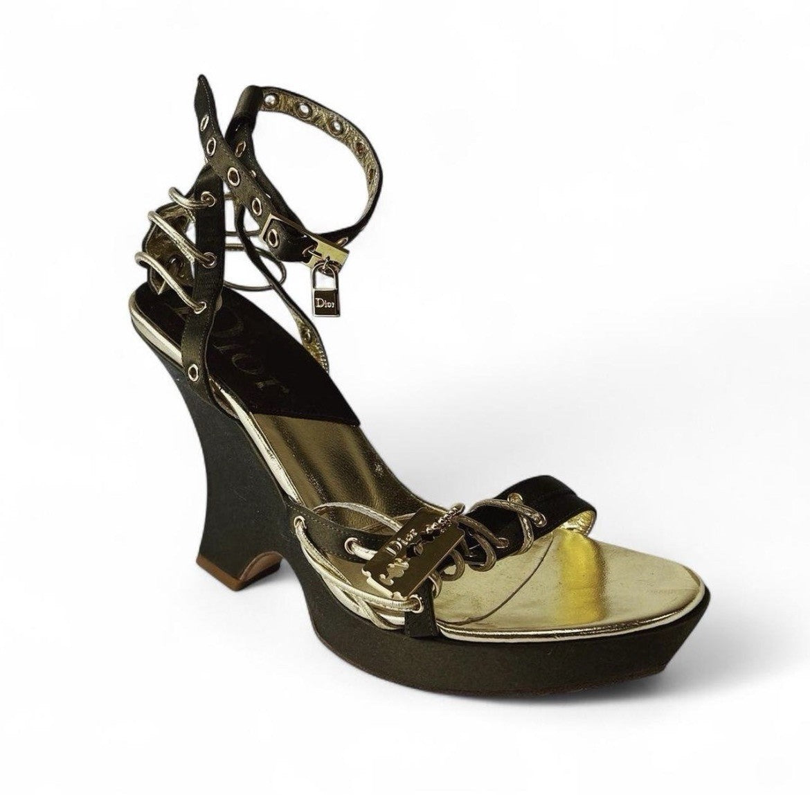 Dior Vintage S/S 2003 Galliano Victim Collection Lock & Key Wedge Heels